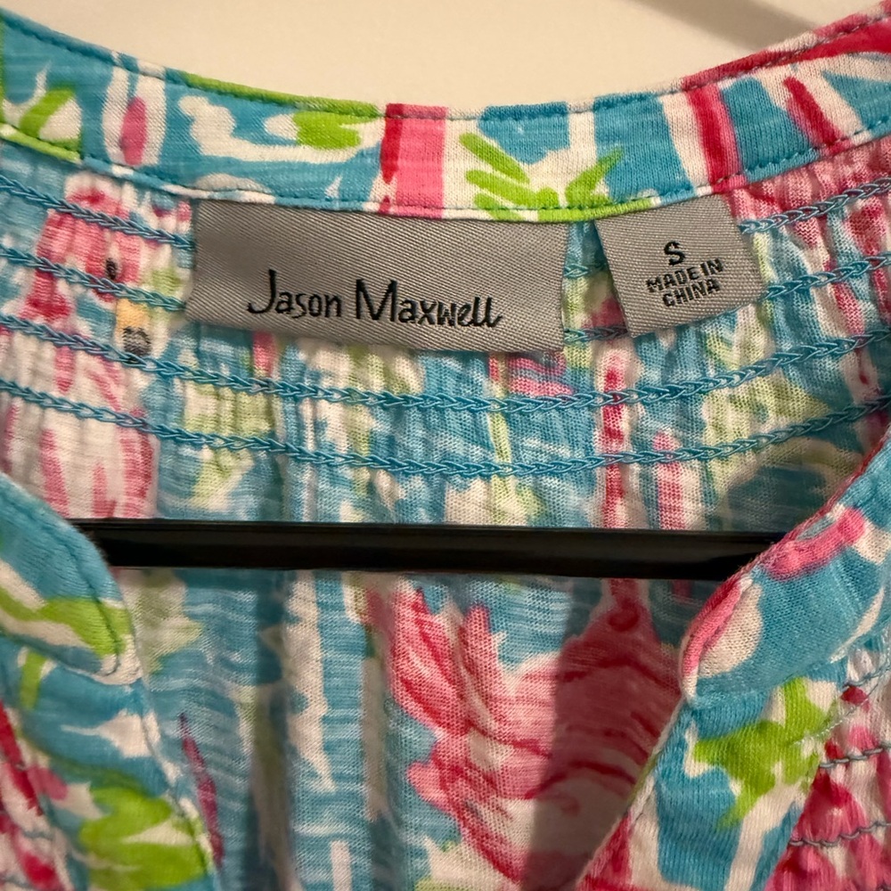 NWOT Jason Maxwell Flamingo Print Sleeveless top - Pink and Blue - Picture 2 of 3